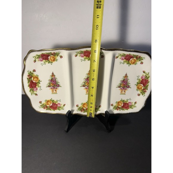 Royal Albert Old Country Roses Holiday 3-Section Tray Christmas Tree 15" Gold - Picture 4 of 6
